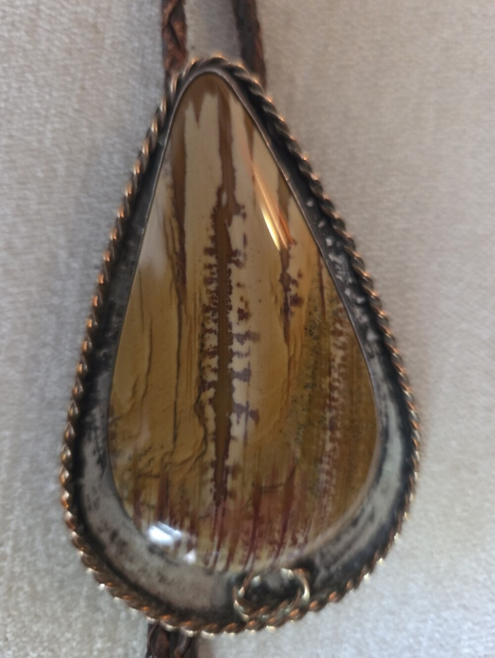 Unique VINTAGE Handmade 3"  Teardrop Picture Jasper Bolo